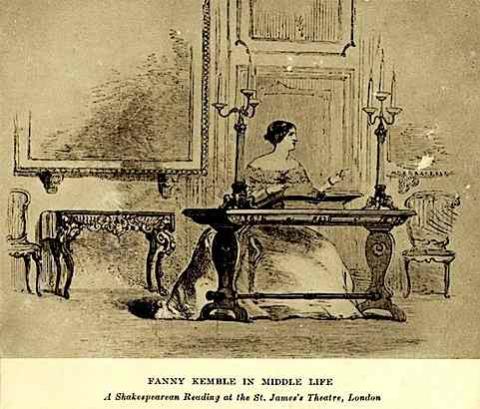 Fanny Kemble (1803-1893) reading Shakespeare at St. James Theatre, London
