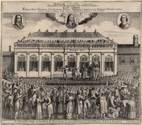 Contemporary German print depicting Charles I's beheading