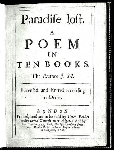Title Page of the First edition of Milton's Paradise Lost