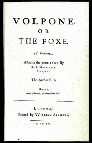 The Title Page of "Volpone" in Ben Jonson's Collected Works (1616)