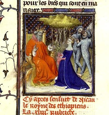 Boccaccio: Solomon and The Queen of Sheba With Her Ethiopes, De Mulieribus Claris (Anonymous Ms. Paris, XV. c.)