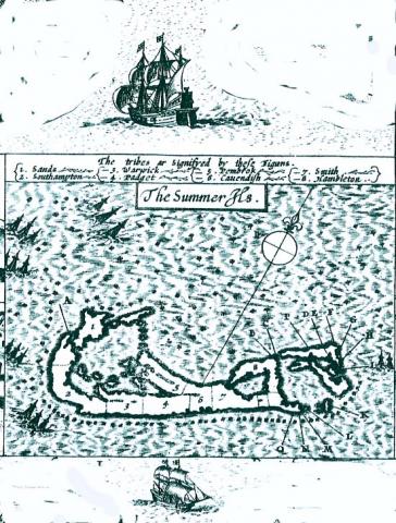 John Smith's 1624 map of the Bermudas (under their alternative name of the Summer Isles), with Renaissance Ships.
