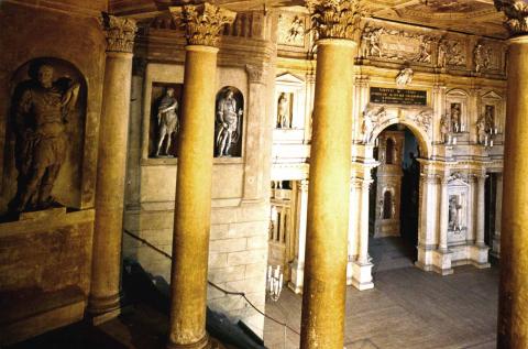 Vicenza's Teatro Olympico's Stage from above the Auditorium