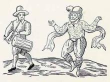Frontispiece of Nine Days Wonder (1600): Will Kemp Performing a Jig