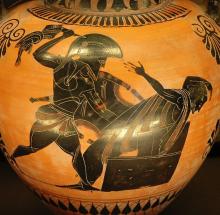 Hamlet (II.ii.445-97): Priam, King of Troy, is killed by Neoptolemus (aka. Pyrrhus), son of Achilles.
