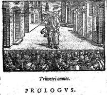 Woodcut from the Prologue of Terence's comedy "Heauton Timorumenos" ("The Self-Tormentor"), published 1580